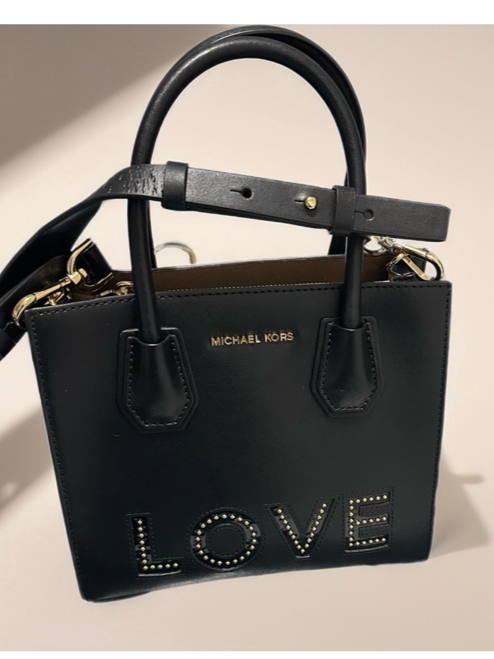 Michael Kors Black Leather 'LOVE' Studded Satchel-NWOT